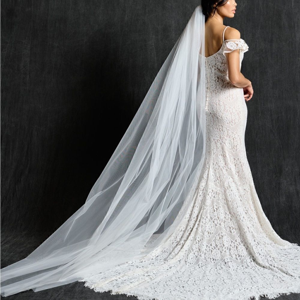 David’s Bridal • Raw hem chapel length white veil